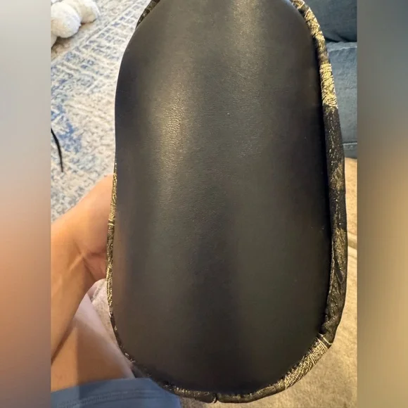 Black and Gold Butterfly Embroidered Bag With Beaded Handle - Picture 3 of 5